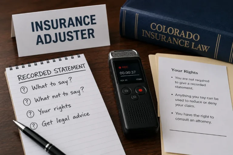Insurance adjuster's notepad and recorder used during a recorded statement